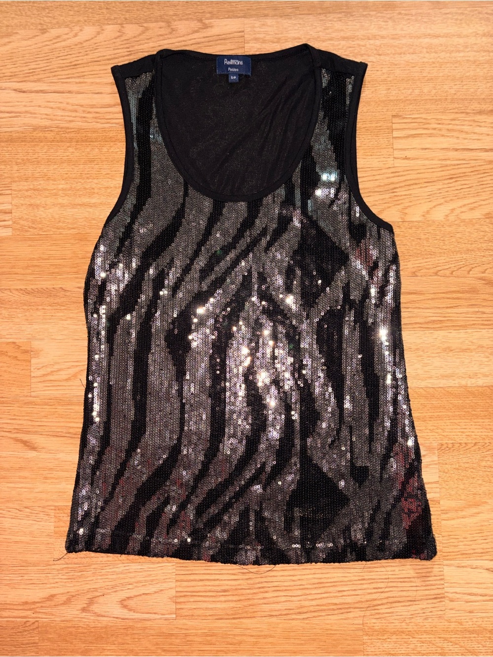 Sequin Tank Top - Black & Silver Zebra